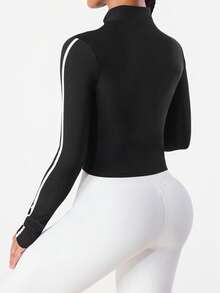 SHEIN Sports 黑色拉链运动套装，柔软舒适，修身剪裁，适合健身、跑步、休闲、瑜伽等场合。 - 黑色 - 查看 3