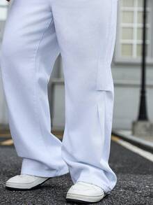 Manfinity Homme 男士休闲简约白色斜插口袋牛仔裤，四季皆宜 - 白色 - 查看 6