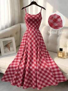 Franclia 女士夏季度假格子连衣裙，宽松下摆，波西米亚风连衣裙，网纱印花连衣裙，红色格子印花连衣裙，吊带长裙，情人节连衣裙，音乐节连衣裙，适合春夏通勤、日常穿着、冬季穿着、派对、海滩、约会、毕业典礼、商务办公、都市教师制服、圣诞新年服装、休闲连衣裙，红色格子连衣裙，红白格子连衣裙，女士野餐连衣裙，方格连衣裙，红色方格连衣裙，沙滩连衣裙，吊带连衣裙，红色吊带连衣裙，女士连衣裙，优雅经典女士夏季连衣裙，女士野餐连衣裙，女士休闲连衣裙，格子连衣裙 - 紅色 - 查看 1