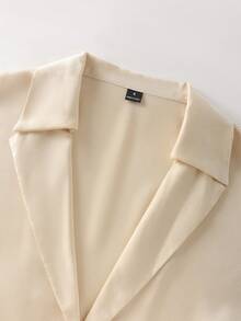 Ellegaria. Holidaya Women's Elegant 2026 Spring/Summer Daily Commute Office Glossy Satin Short Sleeve Mandarin Collar Basic Metallic Shiny Button Blouse Silk Shirt Satin Shirt Gold Shirt Silk Blouse Gold Blouse - Champagne - View 6