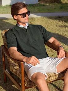 Manfinity CityGents 男式纯色短袖休闲高领针织上衣 - 綠色 - 查看 7