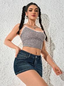 SHEIN ICON Váy denim ngắn kiểu cao bồi co giãn gợi cảm dành cho nữ cỡ lớn, mùa xuân - Rửa tối - Xem 4
