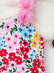 Emery Rose Kids Emery Rose Kids 女童条纹蝴蝶结花卉连体泳衣 - 粉色 - 查看 5