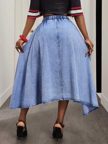 BamGleam 女士休闲牛仔迷你裙 - 藍色 - 查看 2