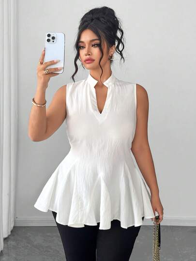 Elenzga Camisa de uso diario versátil y casual con cuello en V para mujer de talla grande