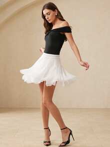 Aveloria Modichic New Fashionable Modern Women Chiffon Textured Asymmetric Hem Elegant Skirt - White - View 5