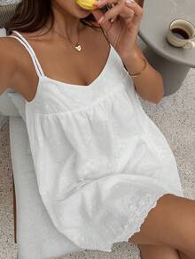 DAZY 波西米亚提花面料吊带短款女士夏季沙滩度假睡裙 - 白色 - 查看 7