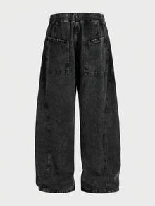 EASEVO Plus Size Men's Loose Fit Casual Long Blue Denim Jeans - Black - View 9