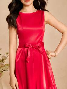 Satin Formal Dress For Teenagers, Teen Girl Taffeta Party Dress, Celebratory Red Banquet Dress For Teen Girl - Red - View 6