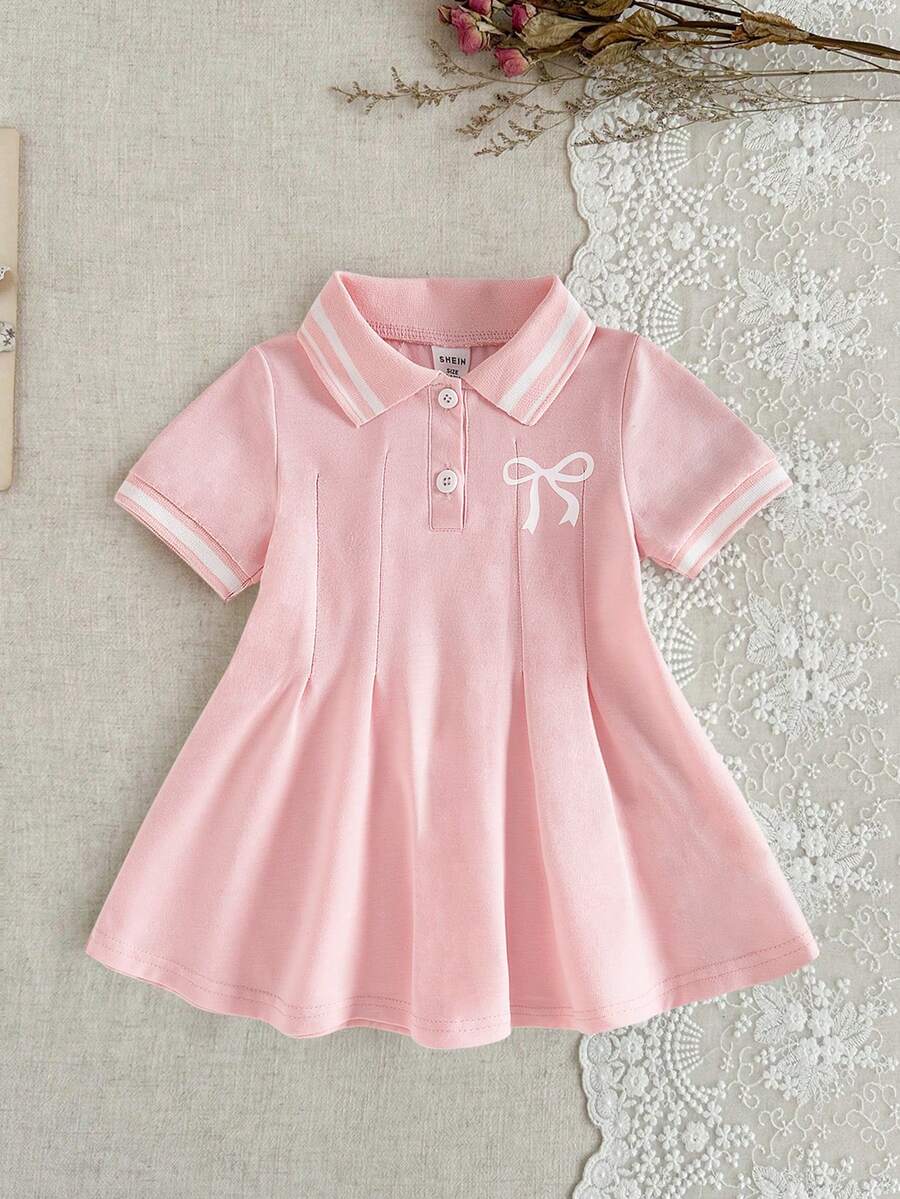 SHEIN 甜美女孩連身洋裝,羅紋領口、羅紋袖口,適合休閒與戶外穿著 - 粉色 - 查看 1