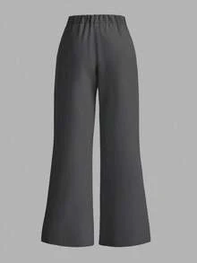 SHEIN PETITE CURVE Plus Size Solid Color Press Crease Elegant Flare Leg Pants Fall - Grey - View 2