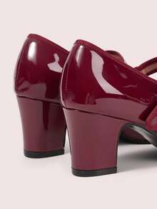 CUCCOO DOLLMOD Women's Round Toe Patent Leather Maryjane Pumps, Burgundy, Sweet School Style, Versatile High Heels - Burgundy - View 9