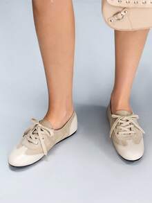 CUCCOO GRLICON 女士方头系带休闲平底鞋，适合圣诞节穿着 - 杏色 - 查看 6