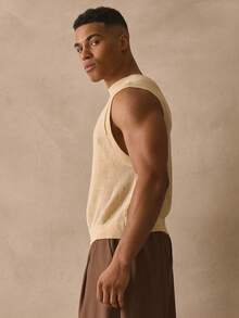 Musero Loose Gauge Knit Wide Shoulder Sleeveless Thick Seam Detailing Fitted Vest Top Tank Top Style Spring Summer Essentials - Yellow - View 3