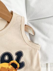 SHEIN Baby Boy Summer Knit Casual Short Sleeve T-Shirt And Shorts Set,English Cool Bear Print Top And Pants 2pcs Outfit,Beige Beach Wear For Outing,Party - Multicolor - View 8