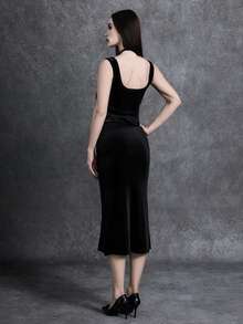 Glisette Velvet Fabric Comfortable 2 Pieces Set, Fashionable And Elegant Spring/Autumn Dress Suit - Black - View 8