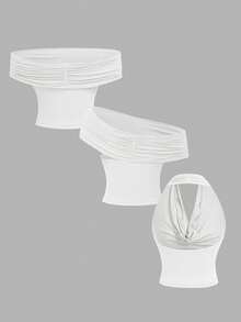 MOD Set Of 3 Versatile And Stylish Solid Color Pleated Tank Tops For Summer - White - View 8