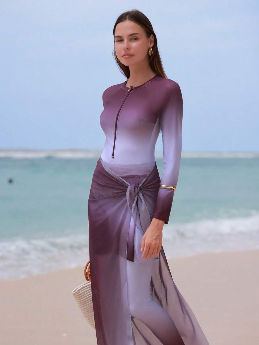 Swim Shayni Ombre Modest Women Elegant Vacation Swimwear Set - Multicolor - View 1