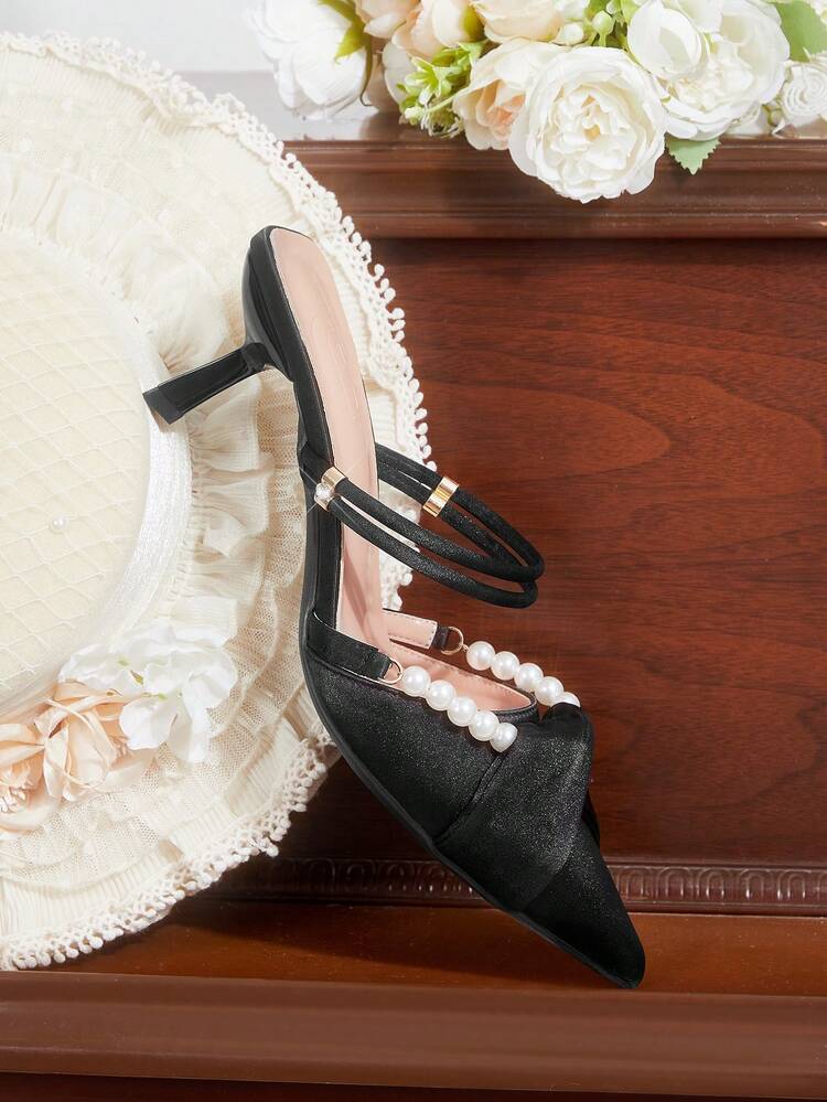 CUCCOO HITCHD Women's Pointed Toe Faux Pearl Decor Elegant High Heel Mules Elegant Shoes Wedding Shoes