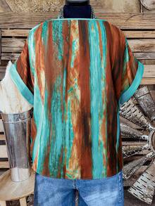 SHEIN JORESS Plus Size Women's All Over Print Round Neck Short Sleeve Casual Tops, Going Out, Club, Vacation, Western Graphic Tees, Summer - Multicolor - View 2