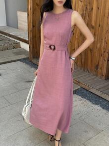 DAZY Women's Casual Solid Color Sleeveless Dress - Purple - View 2