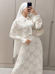 DAZY Women's Elegant Floral Lace Blouse And Skirt 2 Pieces Set, Spring/Summer - White - View 1