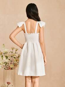 Elegant Elegant Graceful White Sleeveless Spaghetti Strap Cap Sleeve Design Waist Snug Fit Luxurious Pleated Dress For Teenage Girls - White - View 2