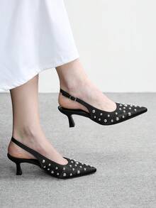 CUCCOO BIZCHIC Giày cao gót mũi nhọn quai hậu thời trang có đinh tán dành cho nữ. - màu đen - Xem 1