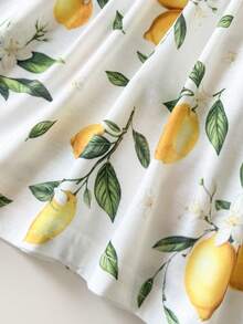 Playful Pals 3pcs/Set Baby Girl Lemon Print Blue & White Striped Ruffle Sleeve Dress, Versatile For Summer Outings, Photo Shoots Or Daily Wear - Multicolor - View 4