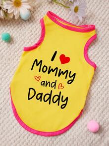 PETSIN 1pc L MOM Love Letter Printed Pet Tank Top Yellow Pink Skin Friendly Breathable Pet Clothing - Multicolor - View 1