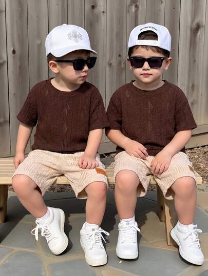 Young Boy Sports Casual Short Sleeve T-Shirt And Shorts Set, Suitable For Commuting, School, Daily Casual, Travel, Sports, Festival Gatherings, Spring, Summer, Autumn, Winter Summer Y2k Vacation Goth Gothic Streetwear Sumwon Burgundy Holiday Vintage Boho Festival Gras Party Cute Birthday Boys Modest Home Casual Cozy