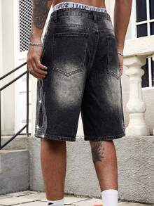 ROMWE MEN Street Life Pantalones cortos vaqueros de verano para hombre, lavados, desgastados y rotos - Negro - Ver 2