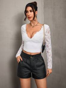 Jeanoix Svarta shorts med volang och resår för kvinnor, casual, för vuxna - Svart - Visa 5