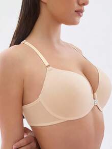 1pc Comfortable Front-Closure Lift & Support Bra, Minimizes Sagging, Enhances Bust, Adjustable Underwire Bra - Beige - View 2