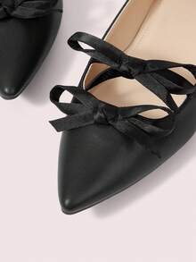 CUCCOO DOLLMOD Women's Elegant Commuter Polka Dot Flats With Bow Decor For Christmas Valentine's Day - Graphite Black - View 8