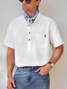 Manfinity CityGents Men's Solid Color Simple Daily Short Sleeve Shirt Shirts For Men Polo Shirts For Going Out - White - View 5