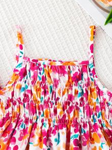 SHEIN Elladie kids 小女孩可爱印花格子吊带背心和阔腿裤套装，适合日常休闲和假日穿着。 - 粉色 - 查看 7