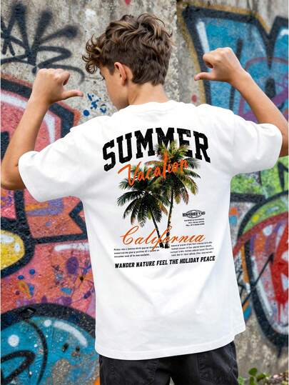 Camiseta de manga corta con gráfico de dibujos animados informal para niños preadolescentes, adecuada para el verano