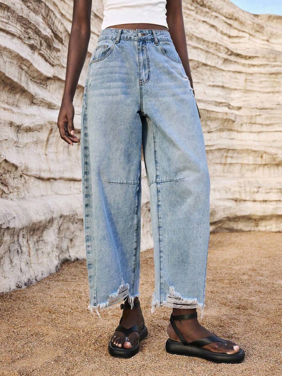 Maija Jeans casuales holgados con cintura alta, bolsillos y dobladillo acampanado para mujer de talla grande - Lavado ligero - Ver 1