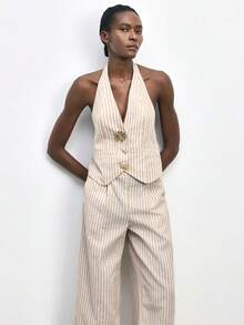 Maija Women's Striped Halter Top And Pants Set - Multicolor - View 1