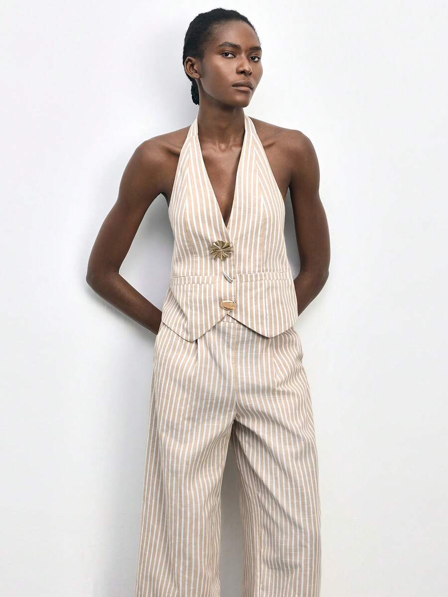 Maija Women's Striped Halter Top And Pants Set - Multicolor - View 1