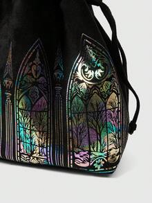 ROMWE Fairycore Túi xách tay Gothic màu sắc có cửa sổ, túi đựng đồ cỡ lớn màu tối, túi đeo vai họa tiết hoa laser ma thuật. - Cửa sổ màu - Xem 2