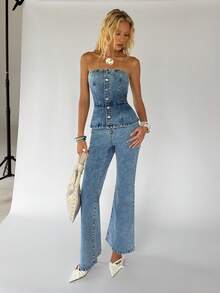 TRNVIE Women Denim Overalls & Jumpsuits - Blue - View 3