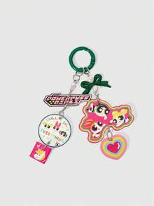 THE POWERPUFF GIRLS X SHEIN 1个飞天小女警姐妹钥匙扣爱心装饰可爱卡通挂件包包挂件 - 多色E - 查看 4