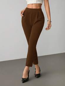 SHEIN PETITE Quần lửng nữ màu đen co giãn có túi - màu nâu - Xem 7