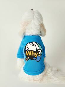 PETSIN 1pc White Small Clothes With Letter Question Mark Print Pet, Blue Thick Warm Pet Clothes Without Hat - Blue - View 7
