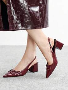 CUCCOO BIZCHIC Casual Solid Color Chunky Heel Backless Women Pumps Spring Shoes - Burgundy - View 8