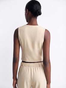 Maija Apricot Asymmetric Sleeveless Vest Cardigan, Comfortable Casual Minimalist Design Outerwear Casual - Apricot - View 6