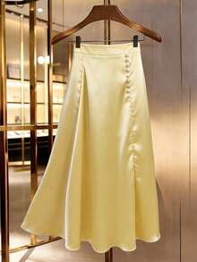 GlowEve 女士优雅休闲珍珠装饰中长裙 - 黃色 - 查看 4