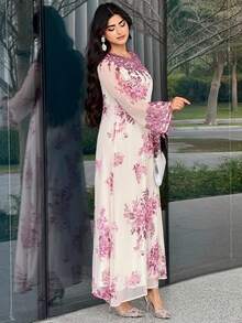 Al Najma 保守、优雅、奢华而浪漫的阿拉伯风格女式连衣裙 - 彩色 - 查看 5